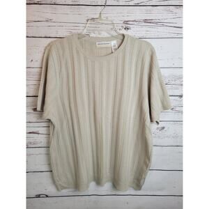 Alfred Dunner Short Sleeve Top Tan Striped Down Knit Ribbed Women's Plus Size 1X